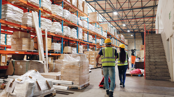 Two employees working in a warehouse
